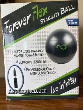 New in Box Forever Flex Stability Ball - Gray with Green Logo (75cm)